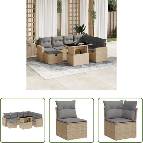 vidaXL Set de sofás de jardín y cojines 8 piezas ratán sintético beige (1/5)