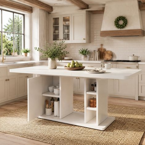 Table à manger extensible 140/180 x 80 cm, 6-8 personnes, MDF, blanche, style scandinave (1/5)