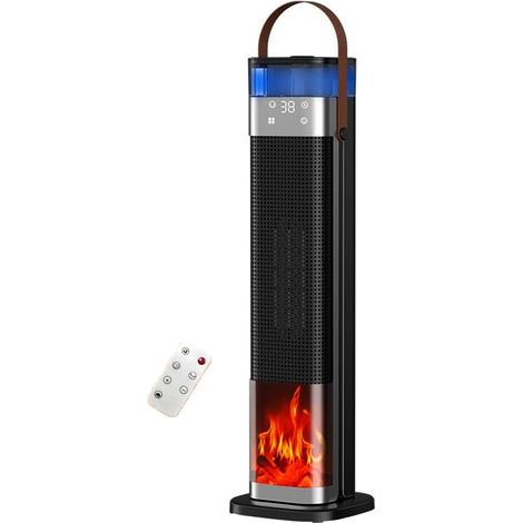 Chauffages pour Usage Intérieur, Radiateur D'appoint avec Humidificateur, Oscillant, Télécommande, Flamme 3D, Chauffage Tour Portable pour Chambre Ou Bureau,Noir,220v (1/5)