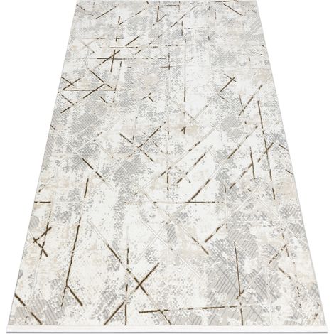 Tappeto moderno DUKE 51393 panna / oro - Geometrico, vintage strutturata, molto morbida, frange beige 240x330 cm