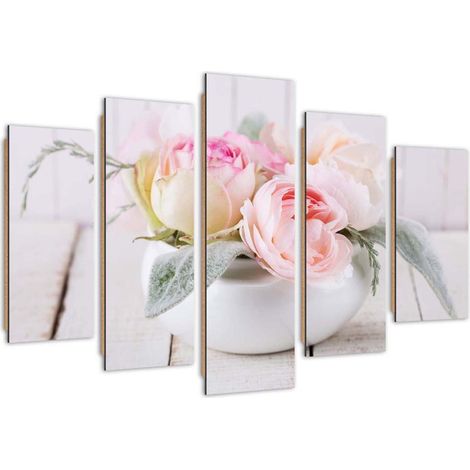 Quadro deco panel 5 parti, Rose in un vaso bianco - 200x100 (1/5)