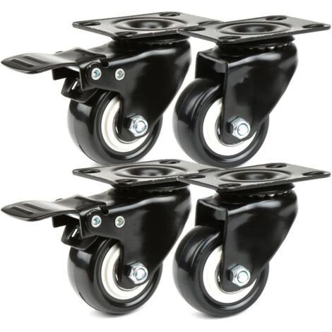 4 x Black Heavy 50mm Swivel PU Wheels Trolley Furniture Caster Industrial Trolley Wheel (1/5)