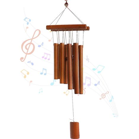 1 Carillon à vent, Bambou, 60x18 cm, Son doux, Design échelle, Jardin Terrasse Balcon