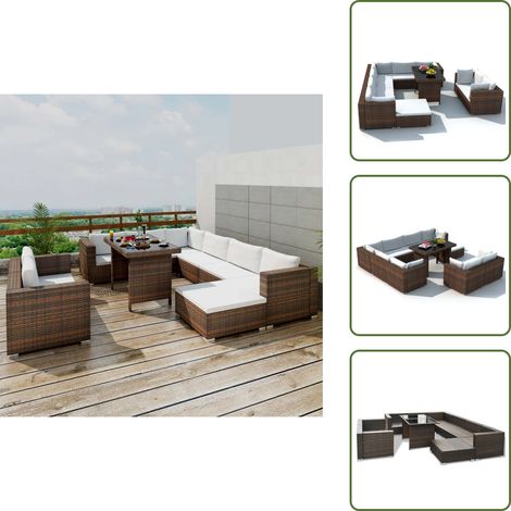 Salon de jardin 10 pcs avec coussins Résine tressée Marron - Meubles De Jardin - Salon De Jardin - Set De Salle À Manger - Table Et Chaises - Résine Tressée (1/5)