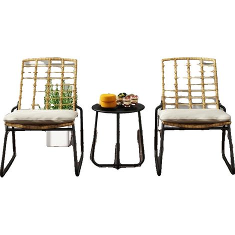 Ensemble de meubles de jardin, matériau en rotin, dimensions de la chaise : 56x67x78 cm, dimensions de la table : 40 cm de diamètre, capacité de charge : chaise 120 kg, capacité de charge : table 30 k (1/5)