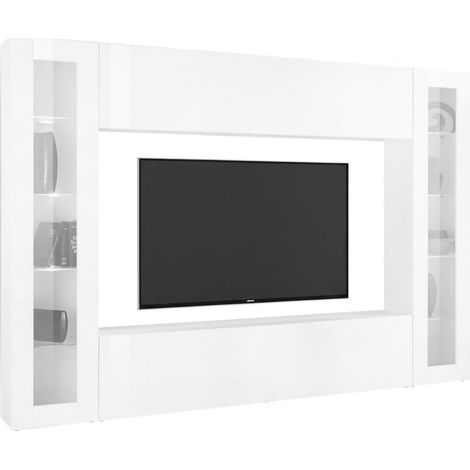 Mueble Modular Giuliano, 8 Estantes, Hecho en Italia, 30x260x180h cm Blanco Brillante
