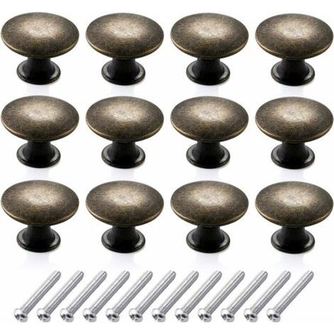 Pair Lot de 12 boutons de commode ronds vintage, boutons de meubles rétro en laiton antique, poignées de tiroir de cuisine (30 mm, bronze) (1/5)