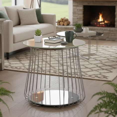 Mesa de Centro Cavalese, Forma Circular, Tablero de Metal, Color Gris, 50x50x50h cm (1/5)