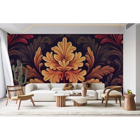 Papier peint baroque fleurs dorees et fond sombre dantan - 150 x 250 cm (1/2)