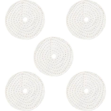 5-teiliges Set aus Polierscheiben aus Baumwolle, weiß, für Metall, Schmuck, Spiegel und zum Polieren, 4 Zoll (1/4)