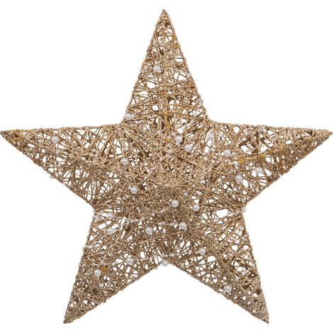 Déco murale Étoile dorée avec perles blanches 35 x 35 cm - Feeric Christmas (1/2)