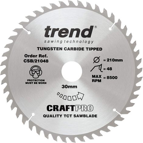 Trend Lama per sega TCT combinata CraftPro, diametro 210 mm x 48 denti x foro 30 mm, punta in carburo di tungsteno, CSB/21048