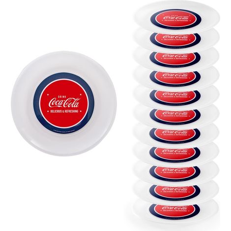 Snips, Set 12 Piatti Coca Cola, Piatti Plastica Rigida Lavabili Coca-Cola, Piatti Plastica Riutilizzabili Diametro 23.5 cm Made in Italy 0% Bpa (1/2)