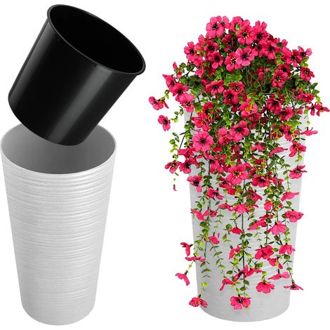 Pot de fleurs, matériau composite écologique, 19 cm de diamètre, 19 cm de hauteur, compatible avec les plantes d'intérieur, design durable (1/5)