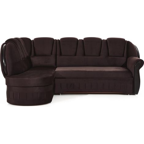 Canapé d'angle convertible avec rangement en velours Majesté angle gauche-Marron-angle gauche (1/5)