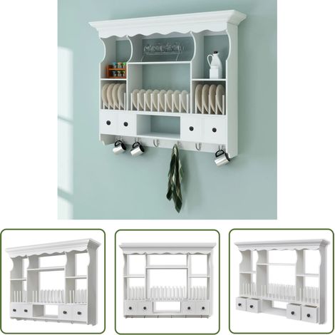 The Living Store Armoire murale de cuisine en bois Blanc - Armoire De Cuisine - Armoire Murale - Rangement Cuisine - Meuble De Cuisine - Armoire Vintage (1/5)