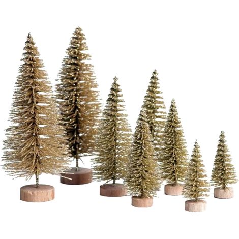 Arbre De Noël Miniature - 8 Pièces En Plastique Avec Base En Bois - Décoration De Bureau Et Table - Vert Bleu Blanc Or (1/5)