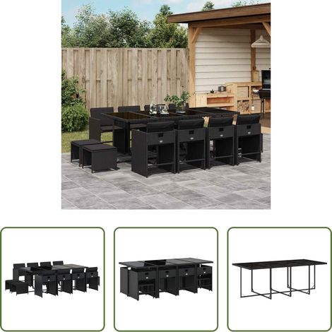 vidaXL Table de jardin - Ensemble à manger de jardin 13 pcs coussins noir résine tressée (1/5)