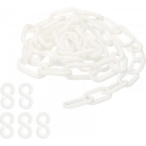 Maillons de chaîne en plastique blanc, 100 cm,6 mm, pour barrières, parkings, clôtures, portails et décoration (1/5)