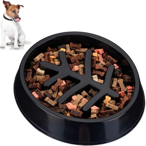 Gamelle Anti-élingue pour Chiens Moyens et Grands en Plastique, antidérapante, Lente, 500 ML, Noir (1/5)
