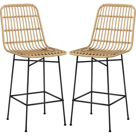 2pcs Tabouret de bar en rotin avec dossier 45x53.5x105cm (1/5)