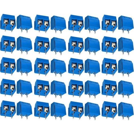 110 Pièces PCB Vis Connecteur, Bornier à Souder Bleu 5mm, Bornier à Vis de PCB Circuit Imprimé 2 Broches (Pin) (1/5)