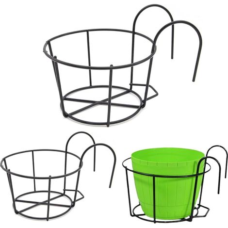 Support Pot Fleurs Métal - Lot de 3 - Noir Blanc Marron - Suspension Balcon Jardin (1/5)