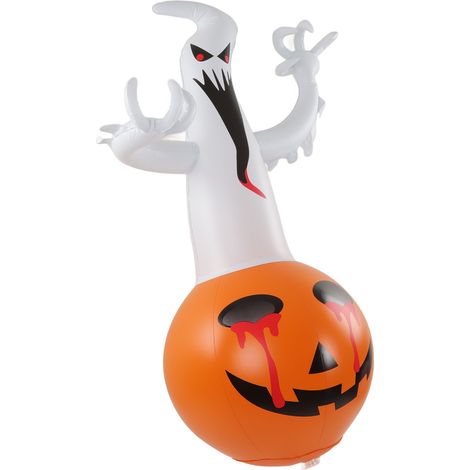 Aufblasbarer Kürbisgeist mit 16-farbiger LED-Beleuchtung, wetterfest, Halloween-Dekoration für Rasen, Garten und Vorgarten (1/5)