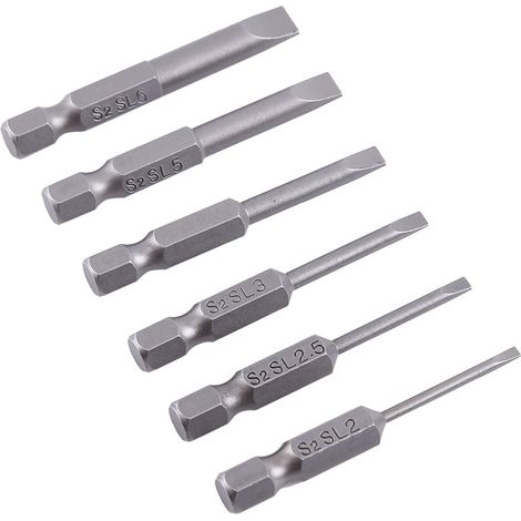 Set mit 6 Stück, 50 mm, 2,0–6,0 mm, 1/4 Zoll, magnetische Schraubendreher-Bits, Verlängerungs-Schraubendreherschaft, Sechskant-Schlitzkopf für Schraubendreher, Bohrer, Bohrmaschinen