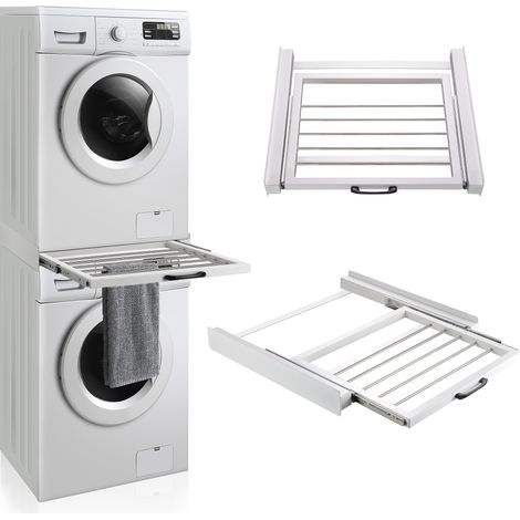 Kit di Sovrapposizione per Lavatrice e Asciugatrice Collegamento Universale con Piano Estraibile Porta Asciugamani [en.casa] (1/5)