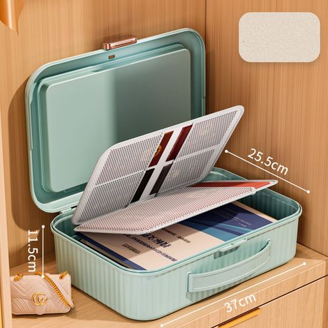 Boîte de rangement multifonction de documents - Grande capacité double compartiment - Organisateur de certificats domestiques vert clair.