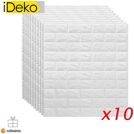 10X Papier Peint 3D Simulation Briques de pierre Bricolage PE mousse DIY Auto-Adhésif imperméable Blanc 0.70.77 (M) (1/4)