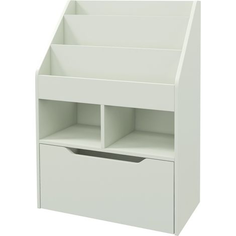 Librería infantil con cajón, 3 baldas y 2 huecos abiertos, verde claro, 60 x 29,9 x 90 cm (1/5)