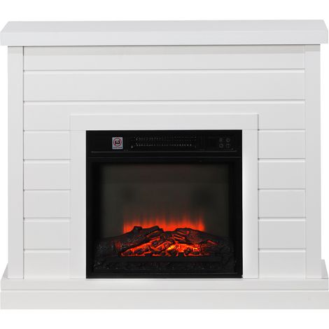 Cheminée électrique, effet flamme 3D, 3 réglages, minuterie, télécommande, blanche (1/5)