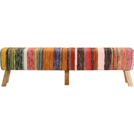 Banc multicolore 160 cm tissu chindi et bois de manguier massif CFW468493 (1/5)