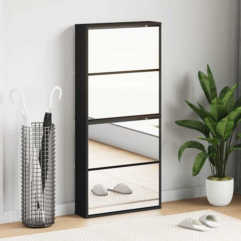 vidaXL Armoire à chaussures avec miroir à 4 niveaux noir 63x17x134 cm