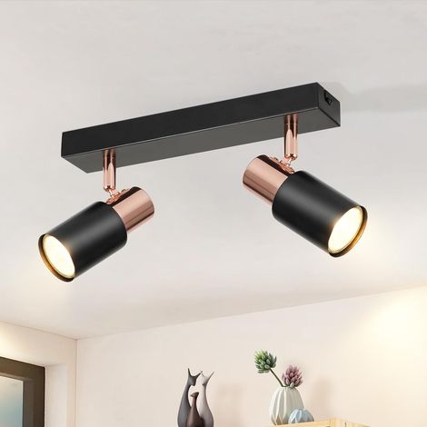 GBLY Deckenstrahler LED Deckenleuchte GU10-2 Flammig Deckenlampe 355° Drehbar Wandstrahler Schwarz Modern Deckenspots Flur Industrial Küchenlampe für Wohnzimmer Schlafzimmer Küche(Ohne Leuchtmittel)