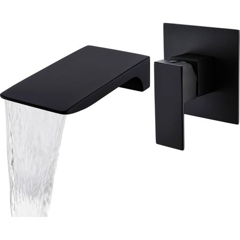 Robinet Mitigeur Mural Lavabo Cascade Noir En Laiton (1/5)