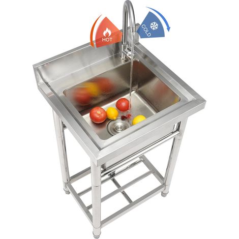 Évier Cuisine Utilitaire Commercial en Acier Inoxydable, Petit Évier Autoportant à Cuve Simple avec Robinet, pour Garage, Restaurant, Blanchisserie, Cuisine, Salle de Bain 55 x 50 x 95 cm (1/5)