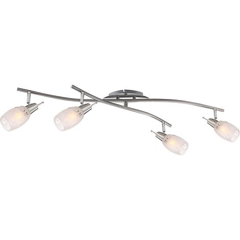 Barre de spots de plafond chromée avec abat-jour en verre opale, 4 ampoules E14