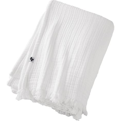 OUREA - Plaid à Franges 130x160cm 4 Epaisseurs Gaze de Coton Chantilly