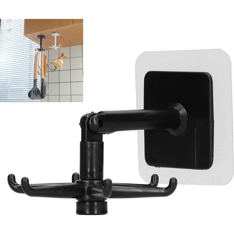 Porte-manteau adhésif rotatif sans perforation pour salle de bain - Noir ABS 35g avec 6 supports et 360° rotation pour surfaces lisses (1/5)