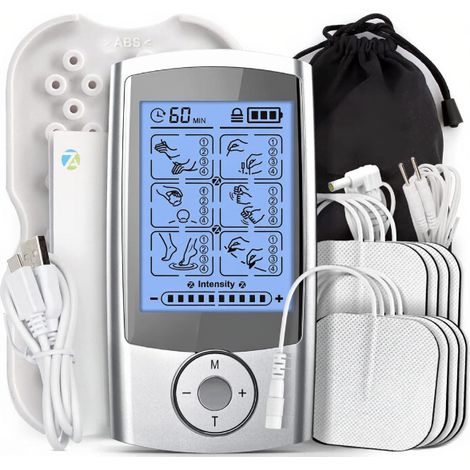 Stimulateur TENS Rechargeable - 24 Modes - Électrodes 5 cm x 5 cm - Pour Soulagement Douleur Musculaire - 1 Pièce (1/5)