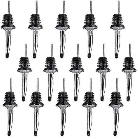 Lot de 15 becs verseurs rapides en acier inoxydable pour bouteilles d'alcool, avec capuchons anti-poussière en caoutchouc. (1/5)