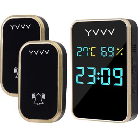 TAISHENGDA-Sonnette sans fil d'extérieur étanche et automatique sans piles, affichage de la température, de l'humidité et de l'heure, sonnette sans fil avec 2 émetteur et 1 récepteur (1/5)