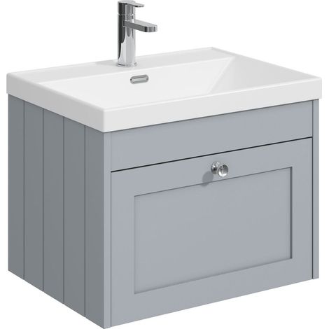 Balterley Butterton 600mm Wall Hung 1 Drawer Unit with Thin Edge Basin 1 Tap Hole - Satin Grey (1/4)