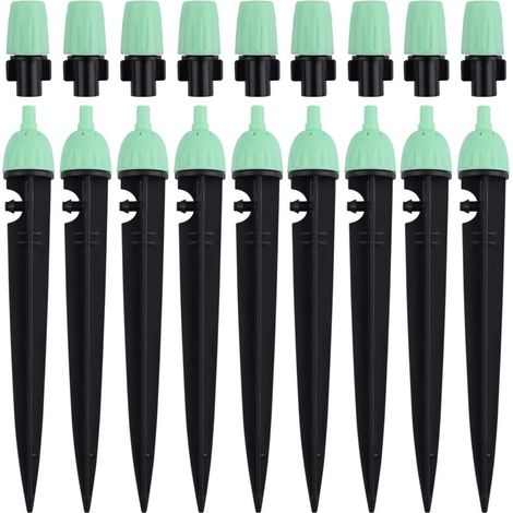Irrigation Drippers with Connector, 20pcs 360 Degree Adjustable Water Flow Sprinklers 2-in-1 Drippers for Drip Irrigation System (Green) (1/5)