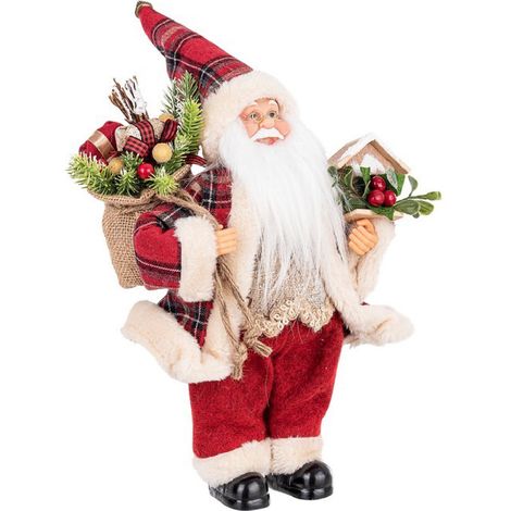 Babbo natale"Alwin" scozzese rosso in poliestere per decorazioni natalizie -S - 30 h (1/3)