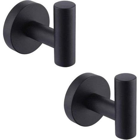 Wall-mounted bathroom towel hook, matte black stainless steel SUS304 hooks, clothes rack, towel holder, storage, 2 pieces (1/4)