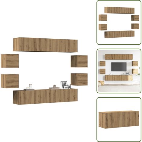 Armario para TV - vidaXL Mueble para TV de pared madera contrachapada artesanal 8 piezas - Muebles decorativos